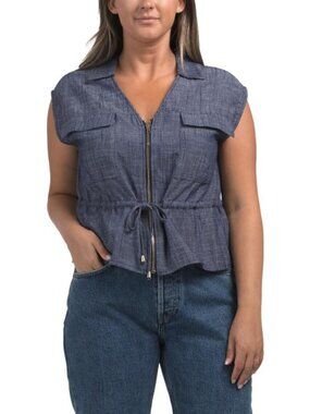 ELLEN TRACY Linen Blend Zip Vest